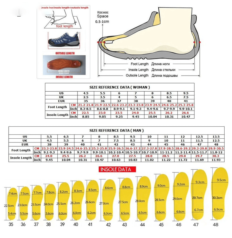 جدول سایزبندی کفش هامتو